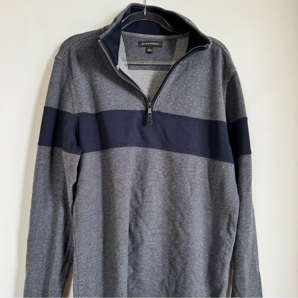 Banana Republic Men's 100% Cotton Striped Preppy Casualcore Quarter Zip, Size L‎